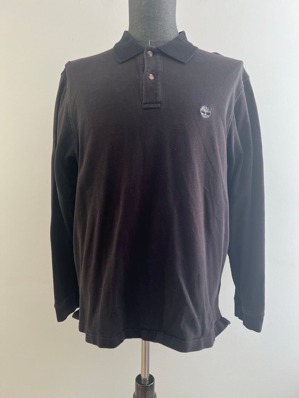 Vintage Timberland Cotton Long Sleeve Polo Sweatshirt Black White Logo Large SG